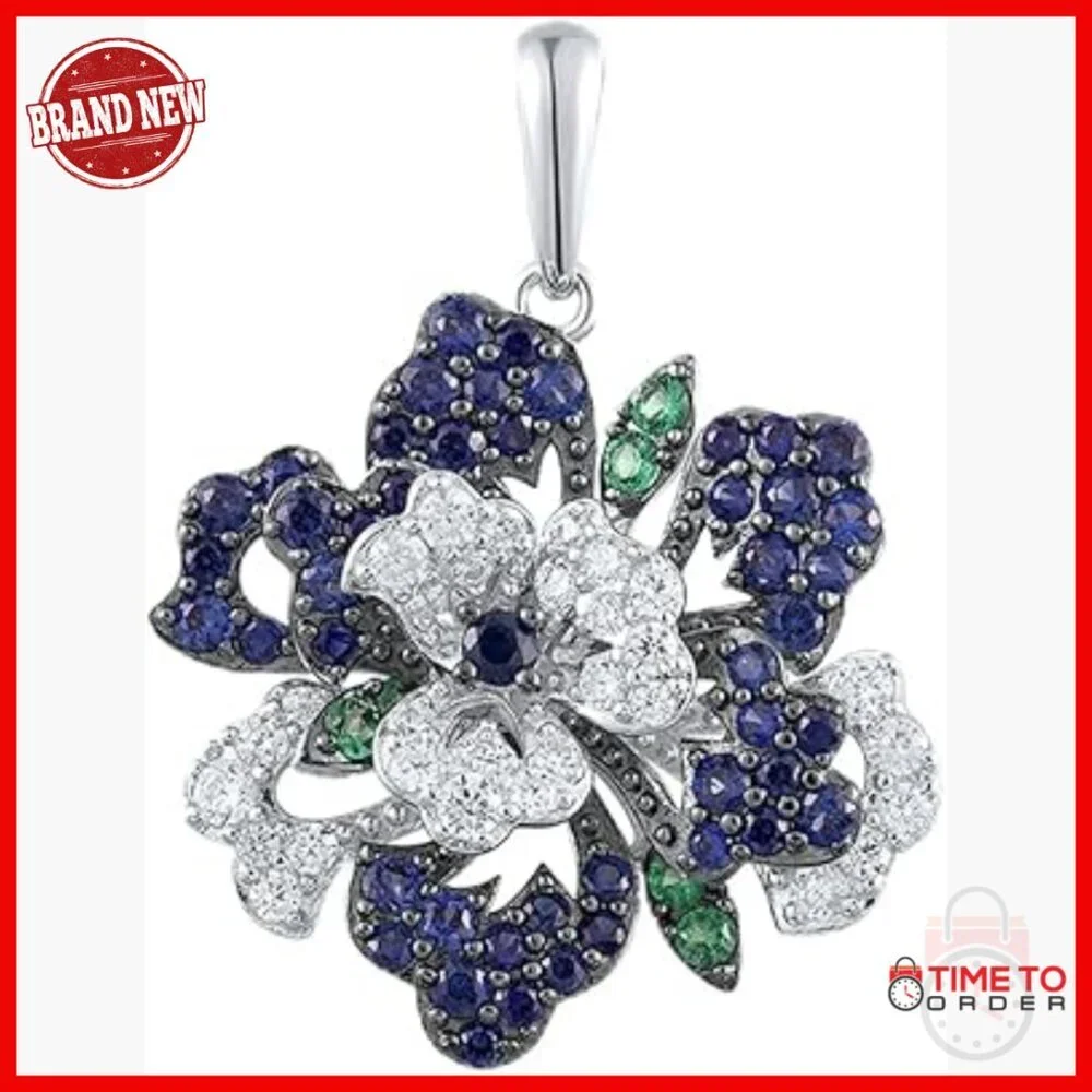 Sterling Silver Flower Pendant with Gemstones for Women Elegant Floral